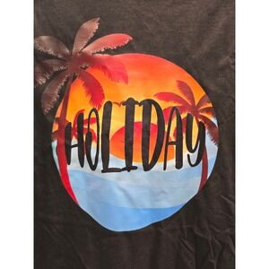 Artist-Signed Black Cotton T-Shirt Medium – Holiday Palm Tree Sunset NWOT